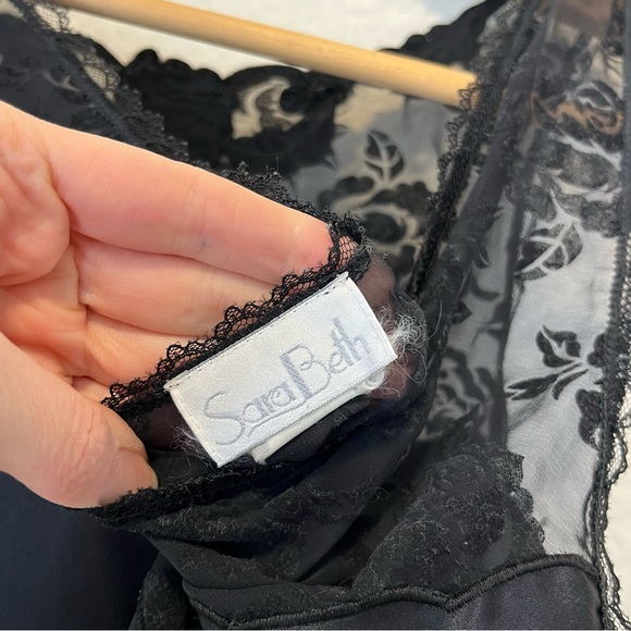 Vintage Slip Dress Black Satin Mesh Embroidered Goth Gothic Whimsigoth Small S - Picture 8 of 14